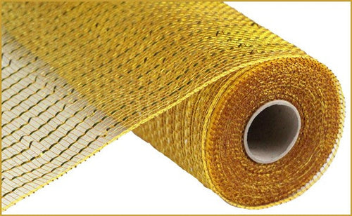 Wide Foil Deco Poly Mesh Ribbon : Gold Brown with Gold Foil - 10 Inches x 10 Yards (30 Feet)
