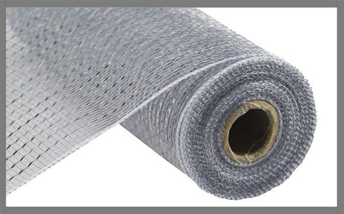 Wide Foil Deco Poly Mesh Ribbon : Silver with Silver Foil - 10 Inches x 10 Yards (30 Feet)