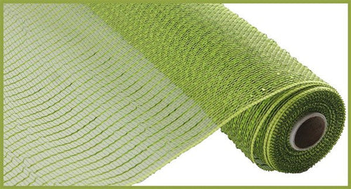 Wide Foil Deco Poly Mesh Ribbon : Moss Apple with Lime Green Foil - 10 Inches x 10 Yards (30 Feet)