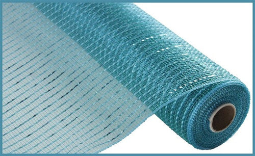 Wide Foil Deco Poly Mesh Ribbon : Teal with Turquoise Blue Foil - 10 Inches x 10 Yards (30 Feet)
