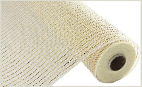 Wide Foil Deco Poly Mesh Ribbon : Cream with Gold Foil - 10 Inches x 10 Yards (30 Feet)