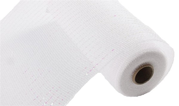 Wide Foil Deco Poly Mesh Ribbon : White with Laser White Foil - 10 Inches x 10 Yards (30 Feet)