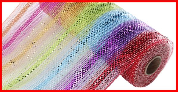 Deco Poly Mesh Ribbon : Rainbow Red, Purple, Turquoise Blue, Green, Orange, Pink - 10 Inches x 10 Yards (30 Feet):