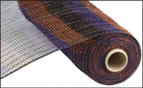 Deco Mesh Ribbon Halloween Stripe Mesh Ribbon : Black Orange Purple - 10 Inches x 10 Yards (30 Feet)