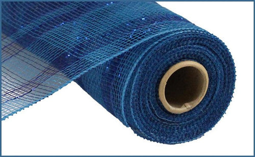 Plaid Metallic Deco Poly Mesh Ribbon : Blue - 10 Inches x 10 Yards (30 Feet)