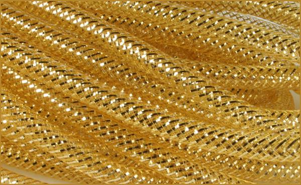 Deco Mesh Ribbon Flex Tubing: Gold with Metallic Foil - 8mm x 30 Yards (90 Feet)