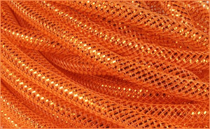 Deco Mesh Ribbon Flex Tubing: Orange Copper Metallic Foil - 8mm x 30 Yards (90 Feet)