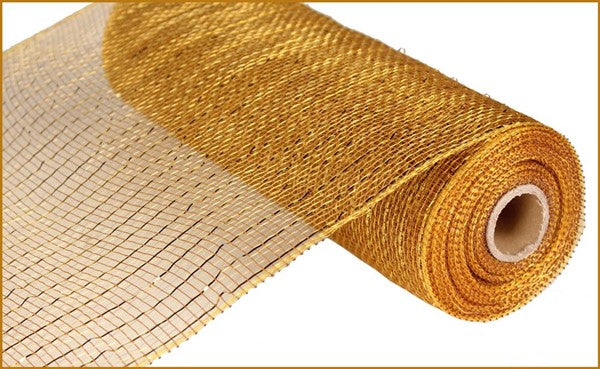 Deco Poly Mesh Ribbon : Value Gold Brown with Gold Foil - 10 Inches x 10 Yards (30 Feet)