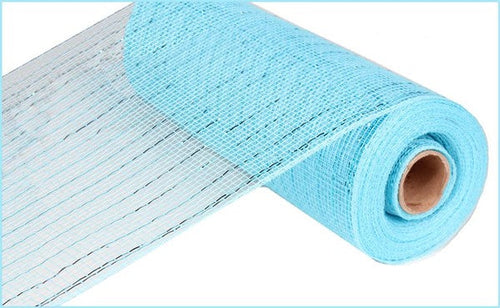 Deco Poly Mesh Ribbon : Value Turquoise Blue with Turquoise Foil - 10 Inches x 10 Yards (30 Feet)