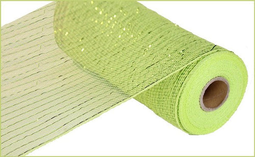 Deco Poly Mesh Ribbon : Value Apple Grene with Lime Green Foil - 10 Inches x 10 Yards (30 Feet)