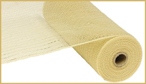 Deco Poly Mesh Ribbon : Value Champagne with Champagne Foil - 10 Inches x 10 Yards (30 Feet)
