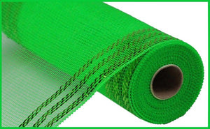 Border Stripe Deco Mesh Ribbon : Metallic Lime Green, Lime Green Foil - 10 Inches x 10 Yards (30 Feet)