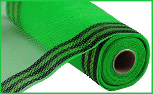 Border Stripe Deco Mesh Ribbon : Metallic Lime Green, Black - 10 Inches x 10 Yards (30 Feet)