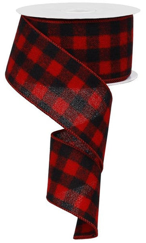 Wired Buffalo Plaid Ribbon : Red Black Flannel - 2.5 Inches x 10 Yards (30 Feet)