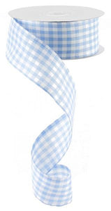 Gingham Check Wired Ribbon : Light Blue White - 1.5 Inches x 10 Yards (30 Feet)