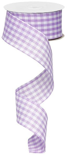 Gingham Check Wired Ribbon : Lavender Purple White - 1.5 Inches x 10 Yards (30 Feet)