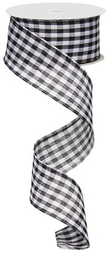 Gingham Check Wired Ribbon : Black & White - 1.5 Inches x 10 Yards (30 Feet)