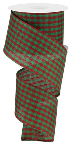 Christmas Gingham Check Canvas Wired Ribbon : Red Emerald Green - 2.5 Inches x 10 Yards (30 Feet)