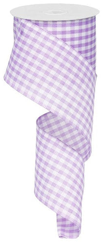 Gingham Check Wired Ribbon, 2.5 Inches x 10 Yards (30 Feet) (Lavender Purple, White)