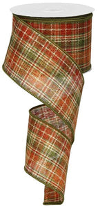 Wired Ribbon Fall Plaid in Orange, Moss Green, Rust and Brown on Royal (Fall Plaid, 2.5 Inches)