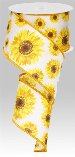 Sunflower Wired Ribbon : Yellow Orange Brown - 2.5 Inches x 10 Yards (30 Feet)