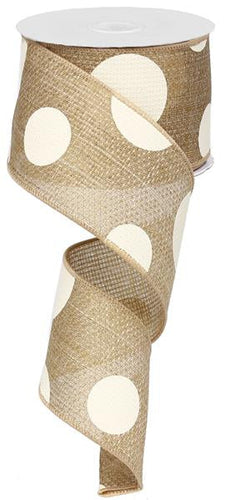 Giant Multi Dots Faux Burlap Wired Ribbon : Beige Ivory - 2.5 Inches x 10 Yards (30 Feet)