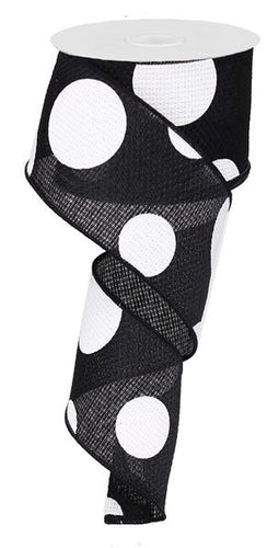 Giant Multi Dots Faux Burlap Wired Ribbon : Black White - 2.5 Inches x 10 Yards (30 Feet)