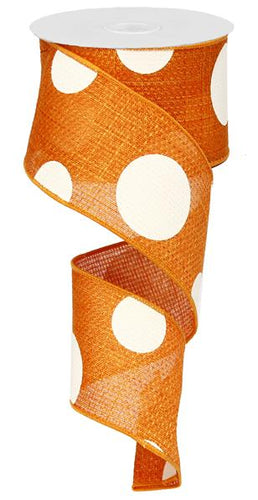 Giant Multi Dots Faux Burlap Wired Ribbon : Orange, Ivory - 2.5 Inches x 10 Yards (30 Feet)