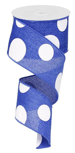 Giant Multi Dots Faux Burlap Wired Ribbon : Royal Blue White - 2.5 Inches x 10 Yards (30 Feet)