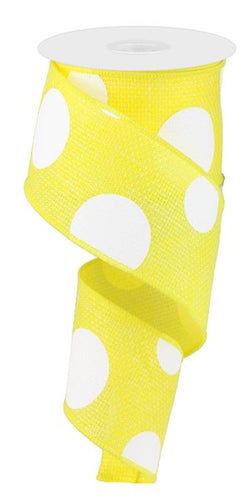 Giant Multi Dots Faux Burlap Wired Ribbon : Yellow White - 2.5 Inches x 10 Yards (30 Feet)