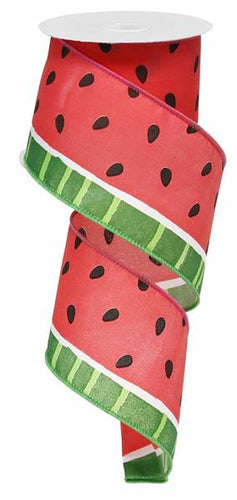 Watermelon Wired Ribbon : Pink Green Black White - 2.5 Inches x 10 Yards (30 Feet)