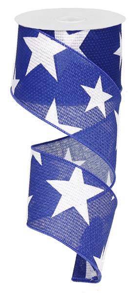 Star Wired Ribbon : Navy Blue White - 2.5 Inches x 10 Yards (30 Feet)
