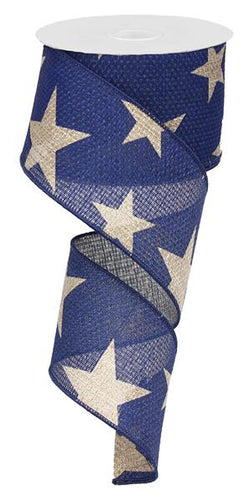 Star Wired Ribbon : Beige Navy Blue - 2.5 Inches x 10 Yards (30 Feet)