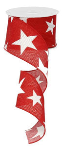 Star Wired Ribbon : Red White - 2.5 Inches x 10 Yards (30 Feet)