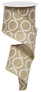 Pearl Bead Burlap Canvas Wired Ribbon : Light Beige White - 2.5 Inches x 10 Yards (30 Feet)