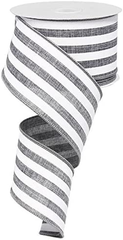 Grey & White Vertical Stripe Wired Edge Ribbon - 2.5 Inches x 10 Yards (30 Feet)