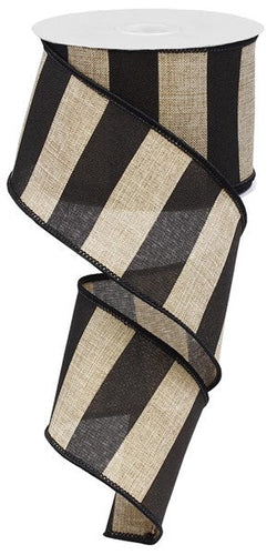 Royal Canvas Wide Stripe Wired Ribbon: Natural Beige, Black - 2.5 Inches x 10 Yards (30 Feet)
