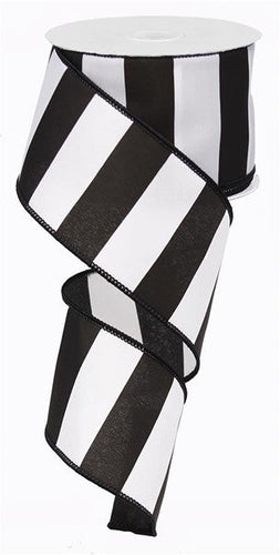 Wide Stripe Wired Ribbon: Black White - 2.5 Inches x 10 Yards (30 Feet)