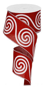 Large Swirl wired ribbon red white 2.5 inches x 10 yards (30 feet)