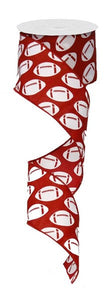Diagonal Dotted Football Print Wired Ribbon : Crimson & White - 2.5 Inches x 10 Yards (30 Feet)
