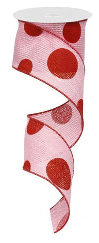 Polka Dot Wired Ribbon : Red Pink - 2.5 Inches x 10 Yards (30 Feet)