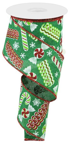 Ribbon Candy Christmas Wired Ribbon : Emerald Green Red - 2.5 Inches x 10 Yards (30 Feet)