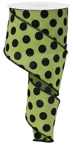 Polka Dot Wired Ribbon : Lime Green, Black - 2.5 Inches x 10 Yards (30 Feet)