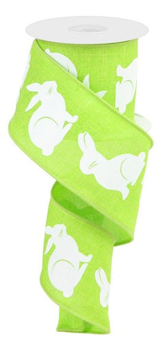 Bunny Canvas Wired Ribbon : Lime Green - 2.5 Inches x 10 Yards (30 Feet)