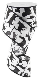 Cat Print Animal Lover Wired Ribbon : Black White Black White - 2.5 Inches x 10 Yards (30 Feet)