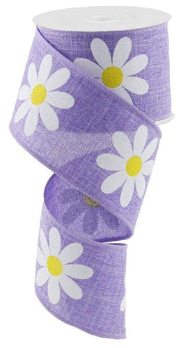 Daisy Flower Canvas Wired Ribbon : Lavender Purple - 2.5 Inches x 10 Yards (30 Feet)