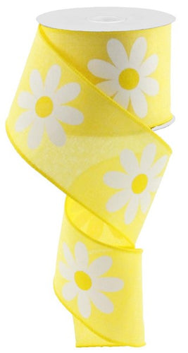 Daisy Flower Canvas Wired Ribbon : Yellow - 2.5 Inches x 10 Yards (30 Feet)