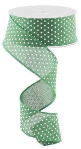 Raised Swiss Polka Dots Wired Ribbon : Emerald Green White - 1.5 Inches x 10 Yards (30 Feet)