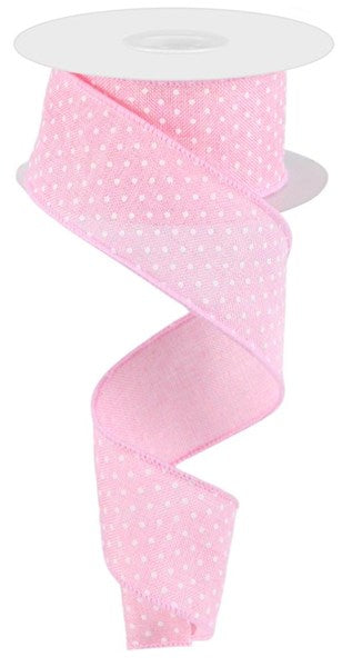 Raised Swiss Dots Royal Wired Ribbon : Light Pink White -  1.5 Inches x 10 Yards (30 Feet)