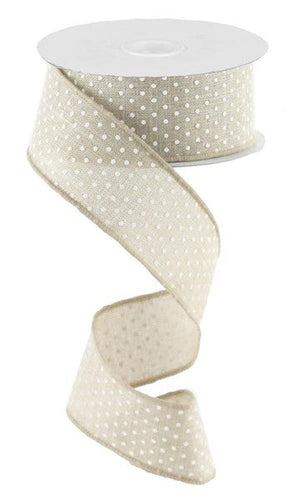 Raised Swiss Dots Royal Wired Ribbon : Natural Beige White -  1.5 Inches x 10 Yards (30 Feet)